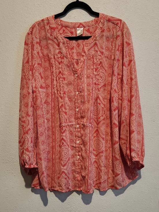 Terra & Sky Tops - Terra & Sky Boho Medallion Print Blouse Plus 2X Pink